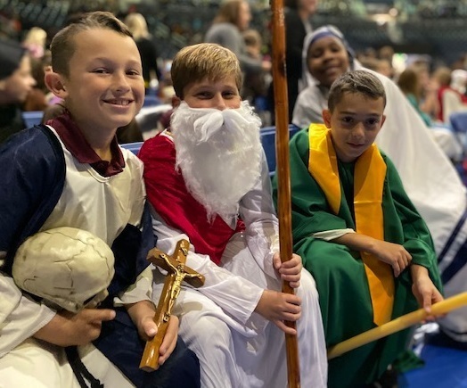 Students dressed as Saints at the All School Mass celebrated by Bishop at Notre Dame